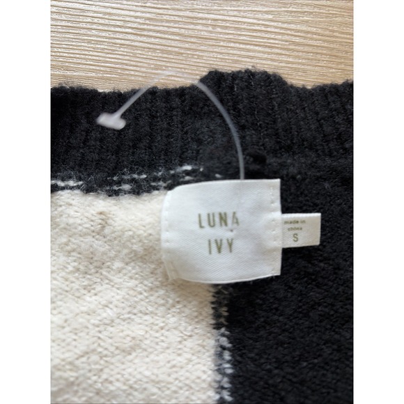Anthropologie Luna Ivy Color Block Black Cream Cardigan Size Small - Picture 3 of 7